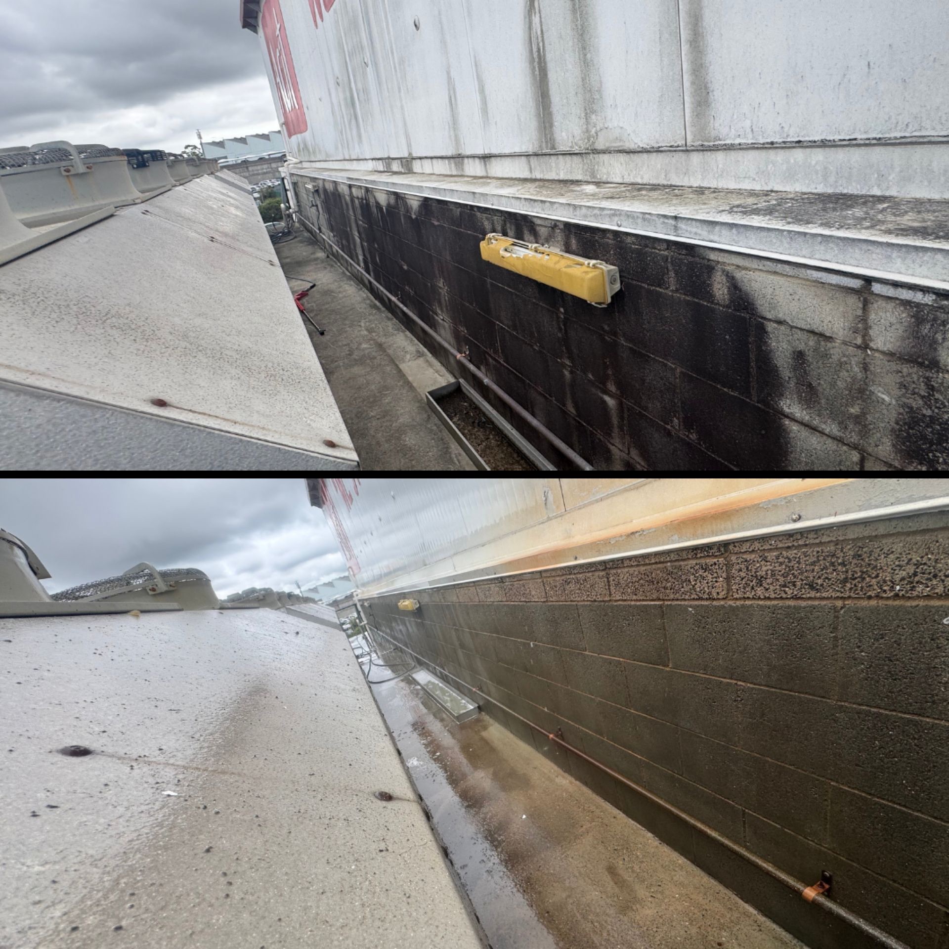 Before and after — commercial facility exterior clean