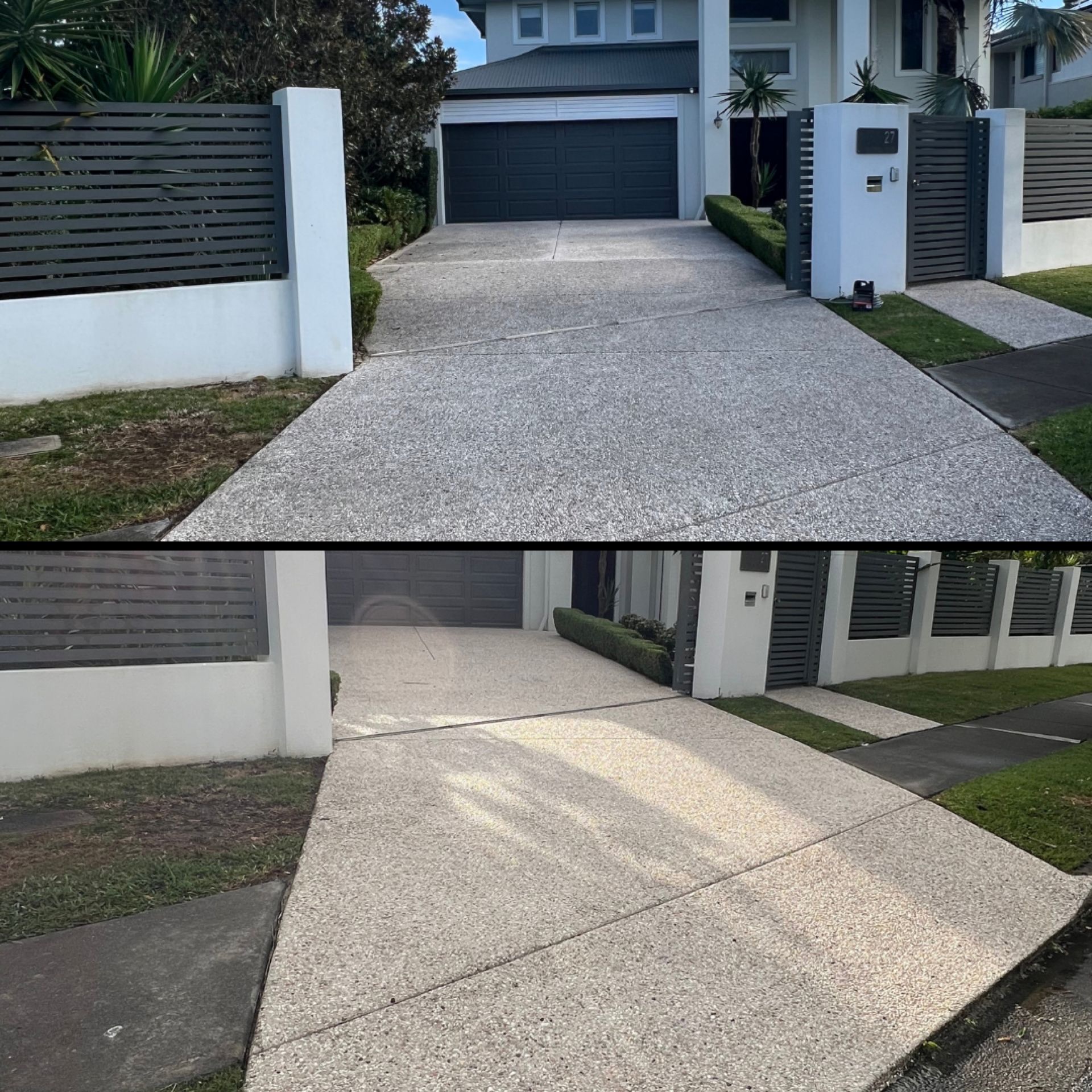 Exposed aggregate driveway pressure wash, Tweed Heads